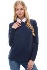 Women's Long Sleeve Polo Shirt with Contrast Collar - Wear and Wander
