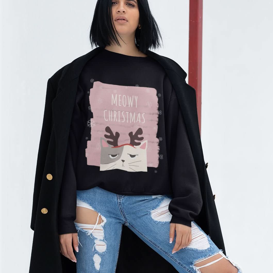 Womens Meowy Christmas Sweatshirt - Wear and Wander
