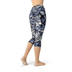Womens Music Blue Capri Leggings - Wear and Wander