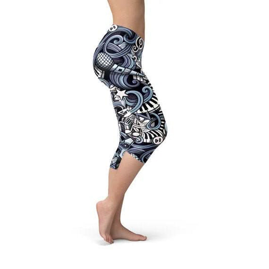 Womens Music Blue Capri Leggings - Wear and Wander