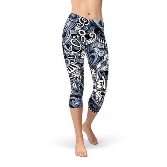 Womens Music Blue Capri Leggings - Wear and Wander