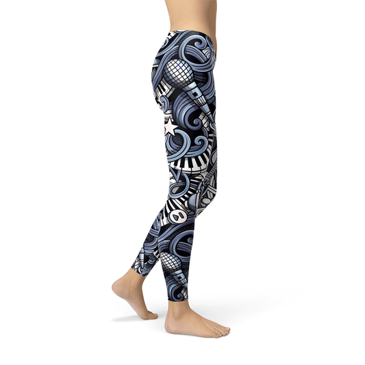 Womens Music Blue Leggings - Wear and Wander