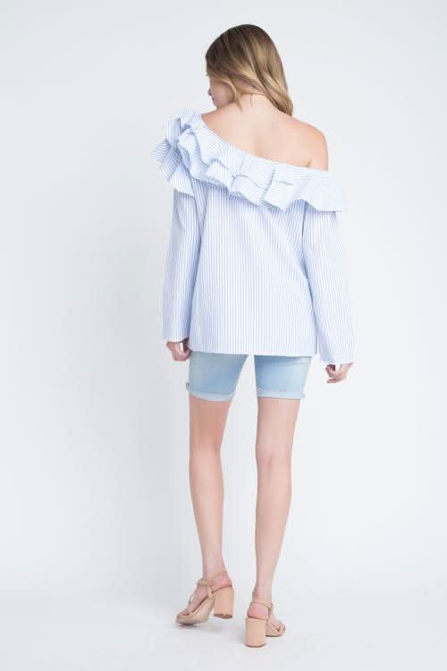 Women's One Shoulder Stripe Ruffle Top - Wear and Wander