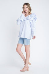 Women's One Shoulder Stripe Ruffle Top - Wear and Wander
