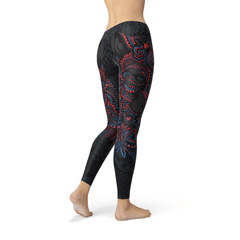 Womens Oriental Black Wolf Leggings - Wear and Wander