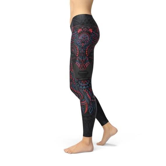 Womens Oriental Black Wolf Leggings - Wear and Wander