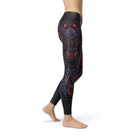 Womens Oriental Black Wolf Leggings - Wear and Wander