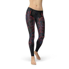 Womens Oriental Black Wolf Leggings - Wear and Wander