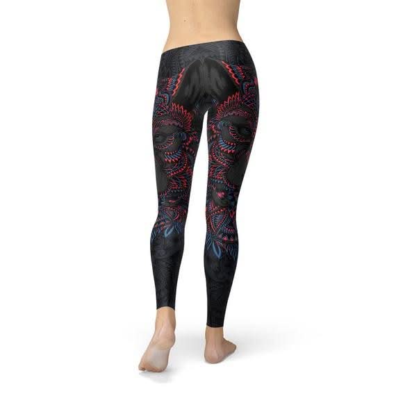 Womens Oriental Black Wolf Leggings - Wear and Wander