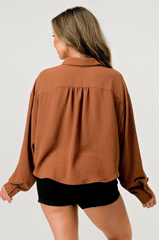 Women's Oversized Button - Up Shirt - Casual and Stylish Cropped Top - Wear and Wander