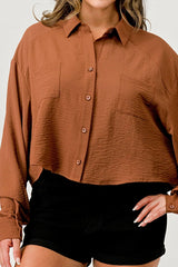 Women's Oversized Button - Up Shirt - Casual and Stylish Cropped Top - Wear and Wander