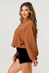 Women's Oversized Button - Up Shirt - Casual and Stylish Cropped Top - Wear and Wander
