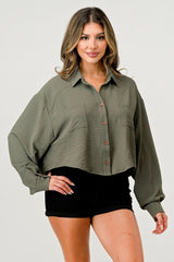 Women's Oversized Button - Up Shirt - Casual and Stylish Cropped Top - Wear and Wander