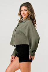 Women's Oversized Button - Up Shirt - Casual and Stylish Cropped Top - Wear and Wander