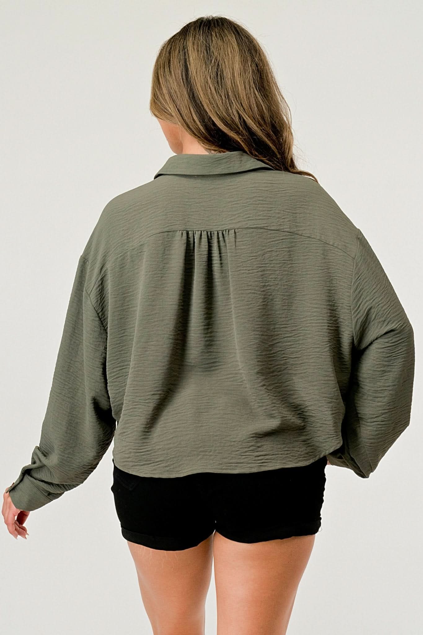 Women's Oversized Button - Up Shirt - Casual and Stylish Cropped Top - Wear and Wander