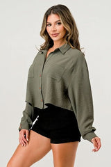 Women's Oversized Button - Up Shirt - Casual and Stylish Cropped Top - Wear and Wander
