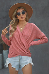 Women's Pink Deep V - neck Long Sleeve Knit Sweater - Wear and Wander