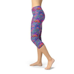 Womens Purple Pink Mermaid Capri Leggings - Wear and Wander