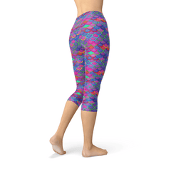 Womens Purple Pink Mermaid Capri Leggings - Wear and Wander