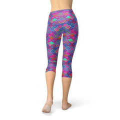Womens Purple Pink Mermaid Capri Leggings - Wear and Wander