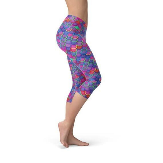 Womens Purple Pink Mermaid Capri Leggings - Wear and Wander