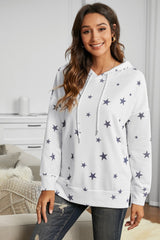 Women's Side Slits White Star Print Hoodie - Wear and Wander