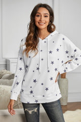 Women's Side Slits White Star Print Hoodie - Wear and Wander