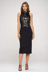 Women's Sleeveless Bodycon Dress with Embellished Front Detail - Wear and Wander