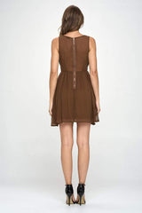 Women's Sleeveless Laser - Cut Fit and Flare Dress - Wear and Wander