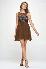 Women's Sleeveless Laser - Cut Fit and Flare Dress - Wear and Wander