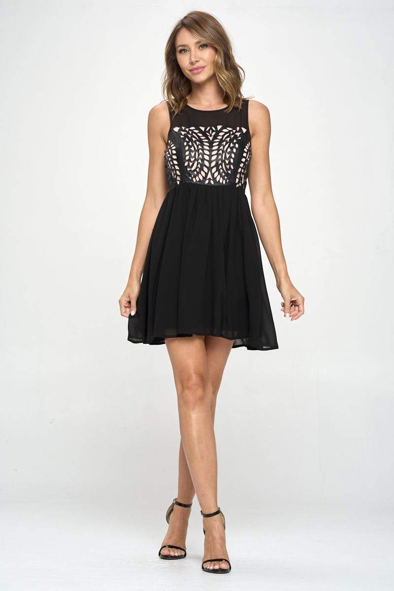 Women's Sleeveless Laser - Cut Fit and Flare Dress - Wear and Wander