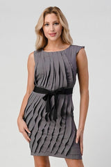 Women's Sleeveless Pleated Shift Dress with Waist Tie - Wear and Wander