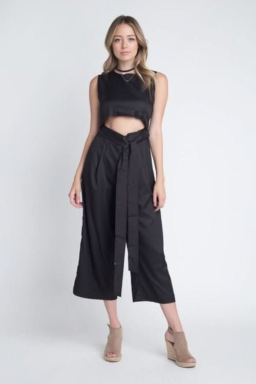 Women's Sleeveless Tie Jumpsuit with Slit - Wear and Wander