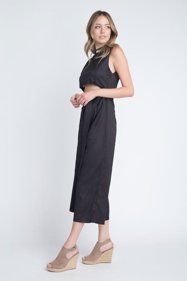 Women's Sleeveless Tie Jumpsuit with Slit - Wear and Wander