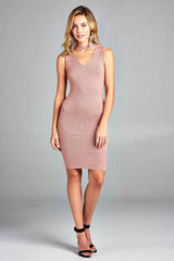 Women's Sleeveless V - Neck Choker Sweater Dress - Wear and Wander
