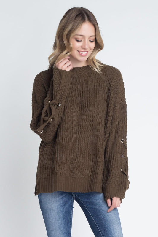 Women's Solid Bandage Sleeve Loose Pullover - Wear and Wander