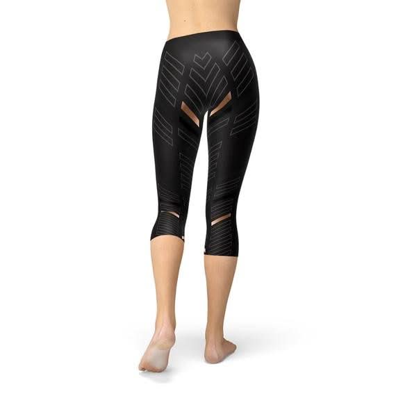 Womens Sports Stripes Black Capri Leggings - Wear and Wander