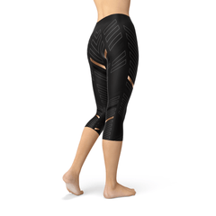 Womens Sports Stripes Black Capri Leggings - Wear and Wander