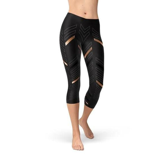 Womens Sports Stripes Black Capri Leggings - Wear and Wander