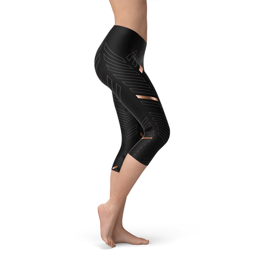 Womens Sports Stripes Black Capri Leggings - Wear and Wander