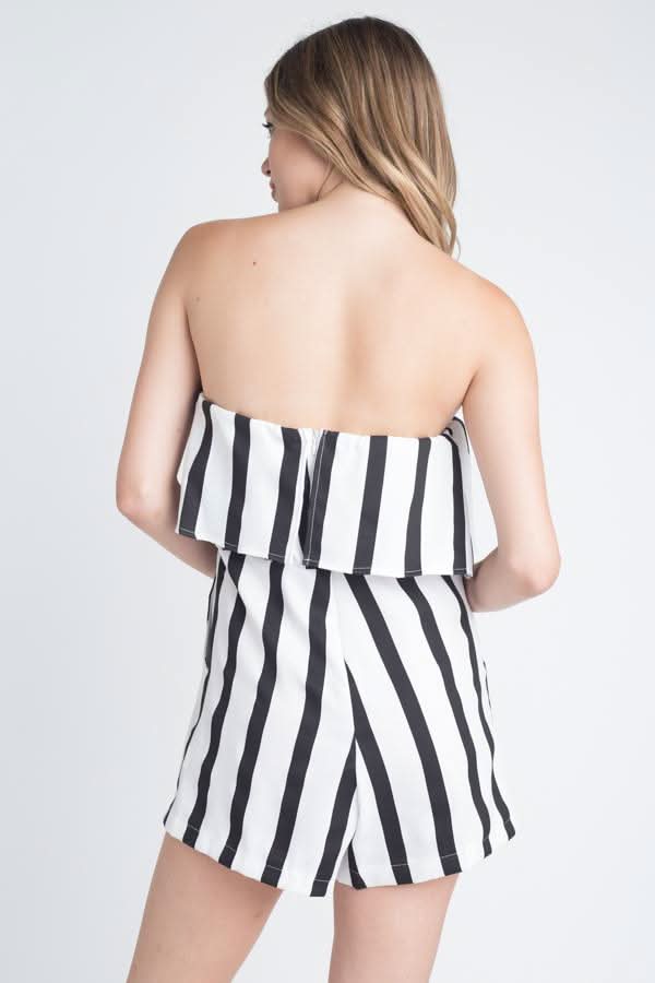 Women's Strapless Stripe Pocket Romper - Wear and Wander