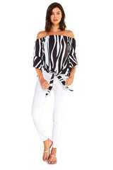 Women's Strapless Striped Bandage Blouse - Wear and Wander