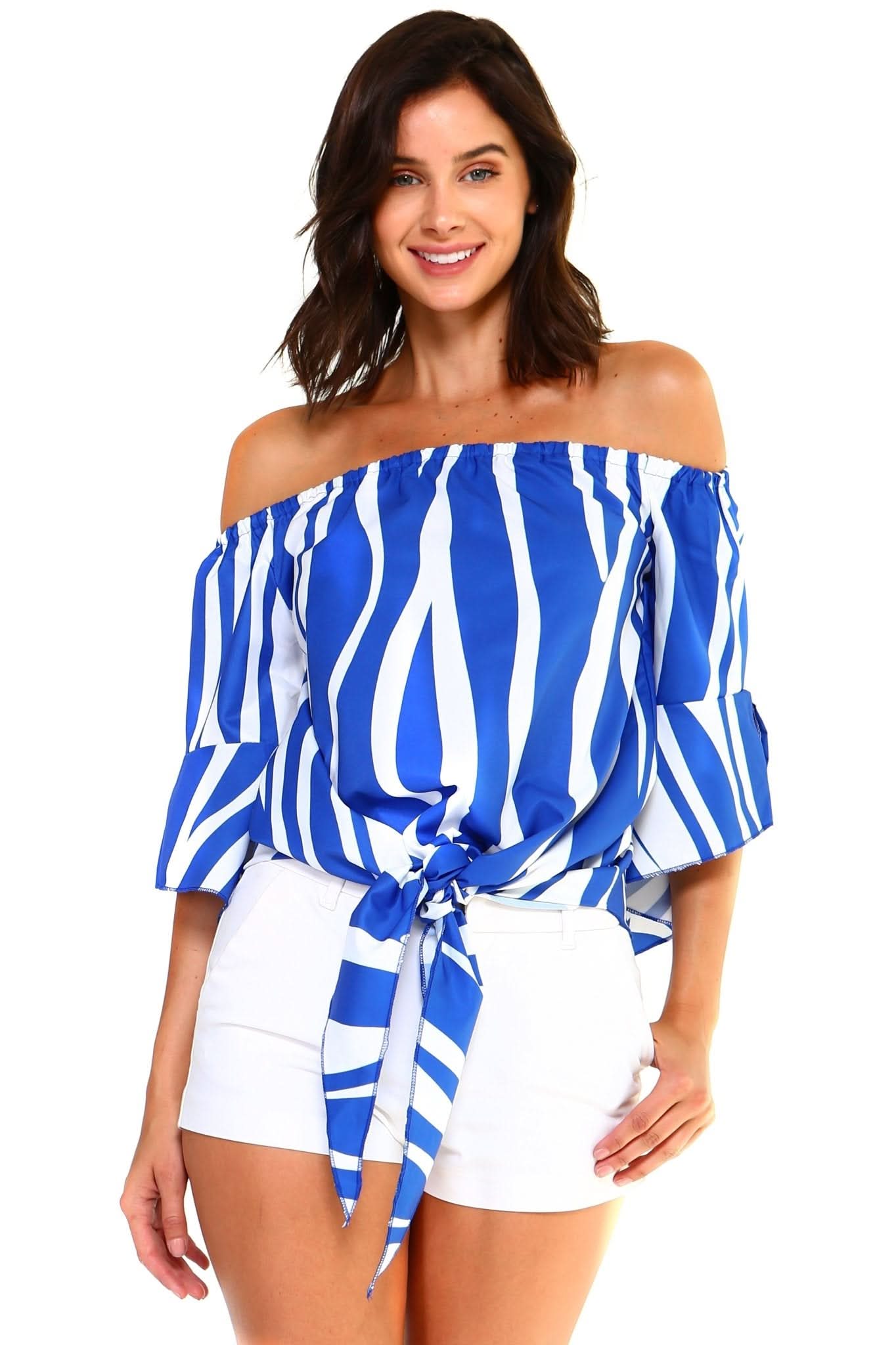 Women's Strapless Striped Bandage Blouse - Wear and Wander