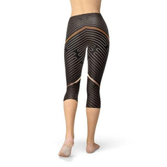 Womens Striped Lines Sports Brown Capri Leggings - Wear and Wander