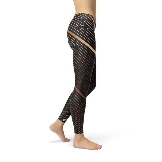 Womens Striped Lines Sports Brown Leggings - Wear and Wander