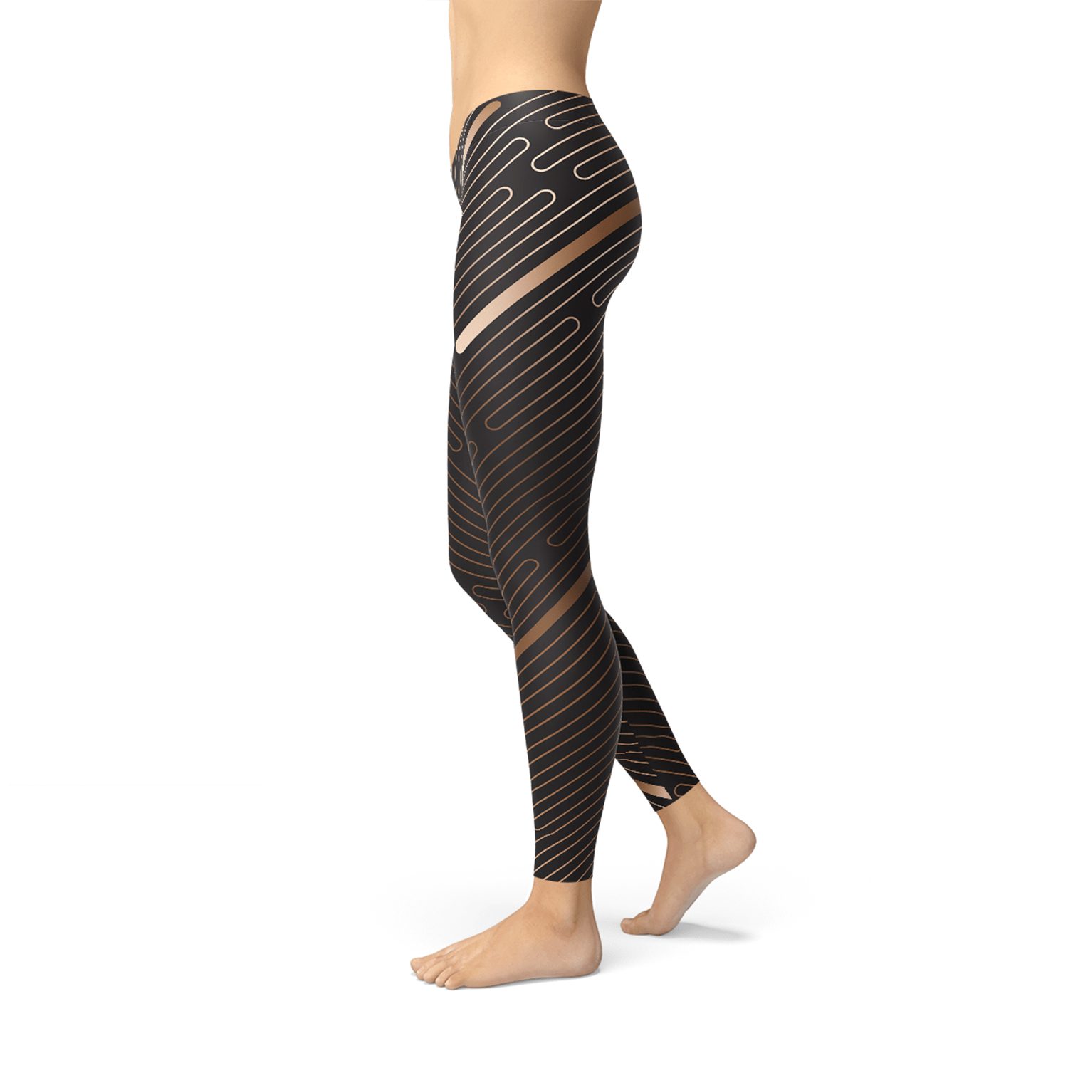 Womens Striped Lines Sports Brown Leggings - Wear and Wander