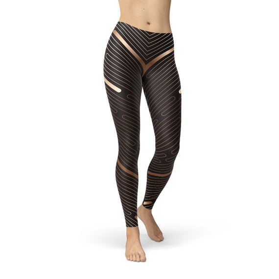 Womens Striped Lines Sports Brown Leggings - Wear and Wander