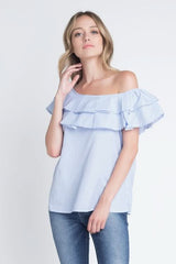 Women's Striped Off Shoulder Ruffle Stripe Blouse - Wear and Wander