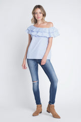 Women's Striped Off Shoulder Ruffle Stripe Blouse - Wear and Wander