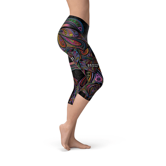 Womens Sugar Skull Capri Leggings - Wear and Wander